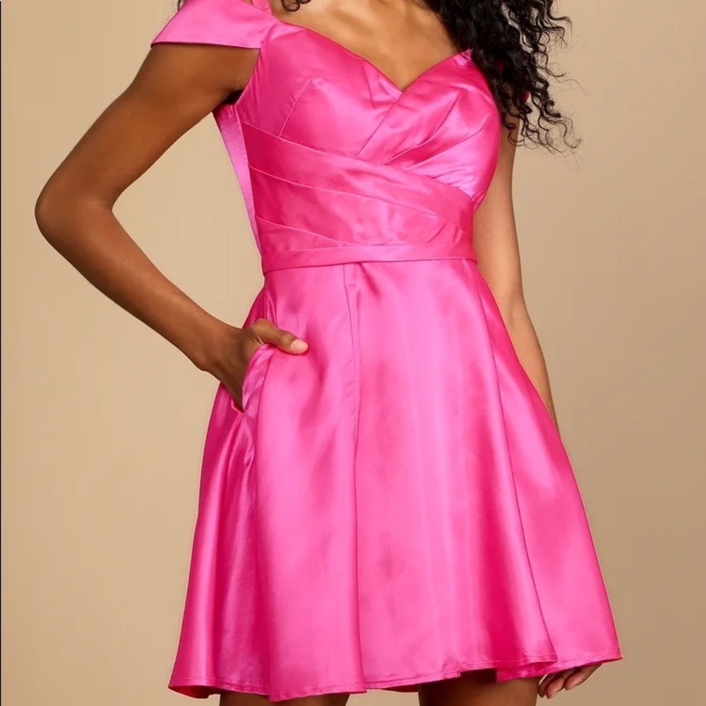 Hot Pink Off-the-Shoulder Skater Dress - Picture 2 of 5